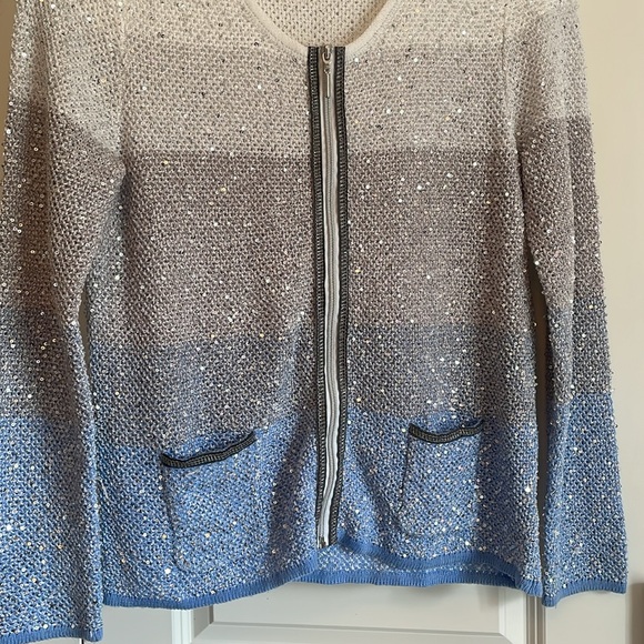 Laura Ashley Blue & Silver Sparkly Zip Up Cardigan - Picture 6 of 8